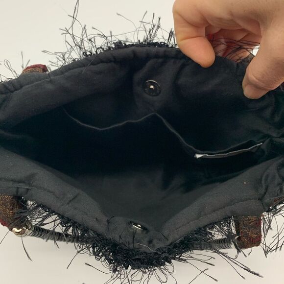 Vintage handmade bag burgundy paisley feathers resin top handle - Picture 4 of 8